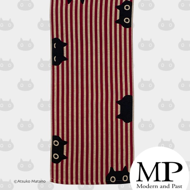 Serviette japonaise en gaze de coton rouge et blanche motif chat MMST Atsuko Matano fabriquée au Japon