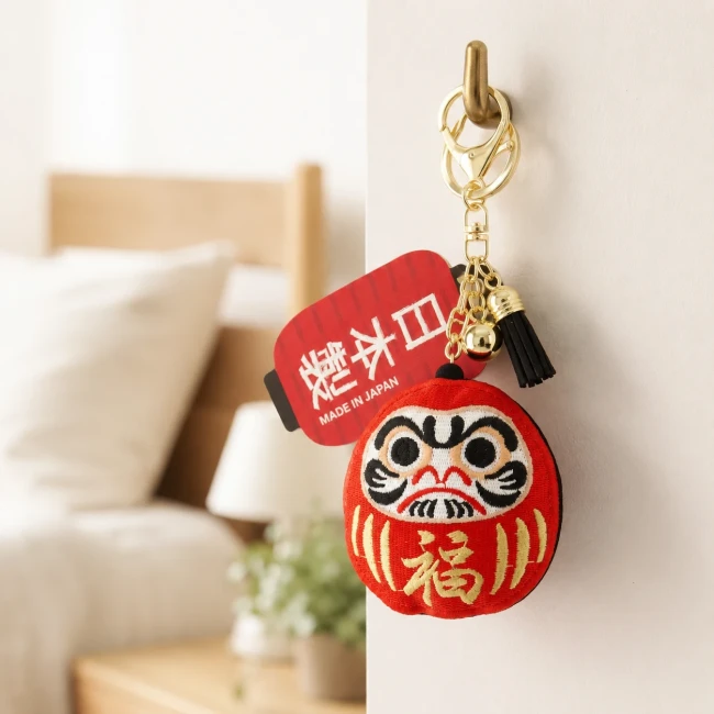 Porte-clés Daruma brodé fabriqué au Japon Modern and Past