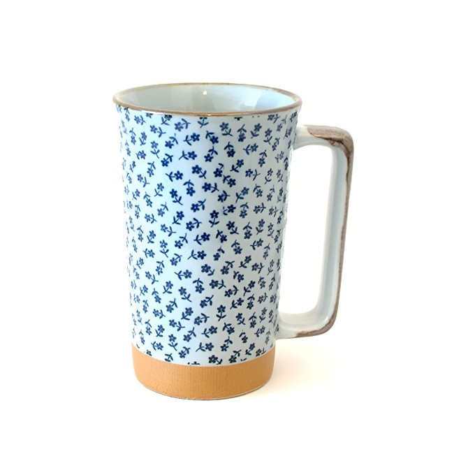 Grand mug japonais en céramique à petites fleurs bleues fabriqué au Japon