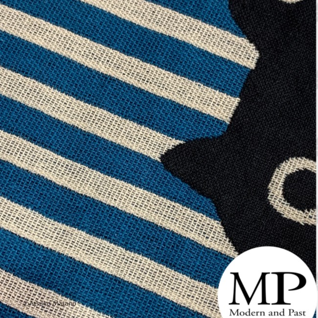 Serviette japonaise en gaze de coton bleue et blanche motif chat MMST Atsuko Matano fabriquée au Japon