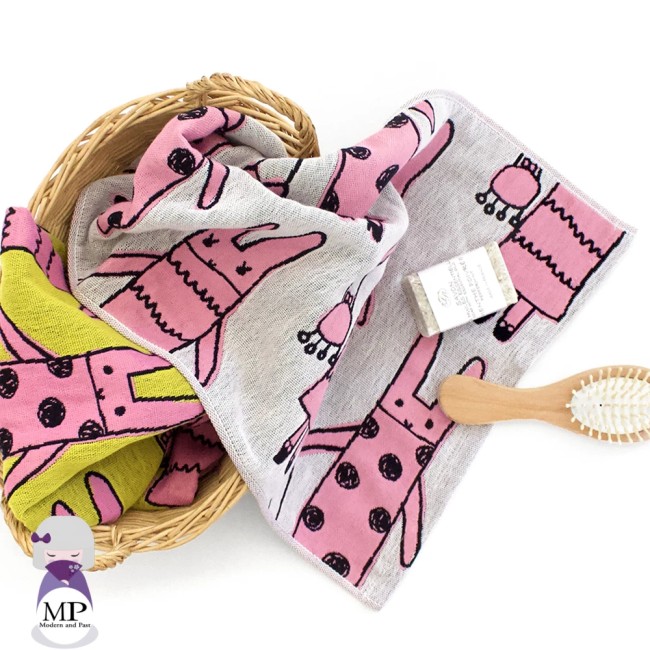 Grande serviette japonaise Bunny in Paris en gaze de coton