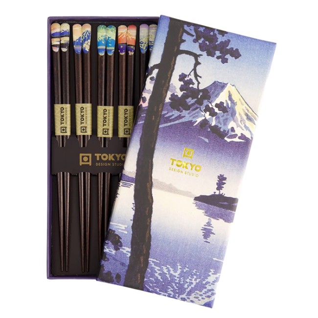 coffret 5 paires baguettes japonaises motifs Mont Fuji