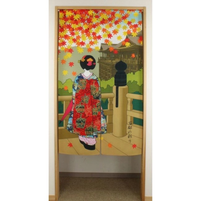 Noren japonais Kyoto à l’automne avec Geisha – Fabriqué au Japon