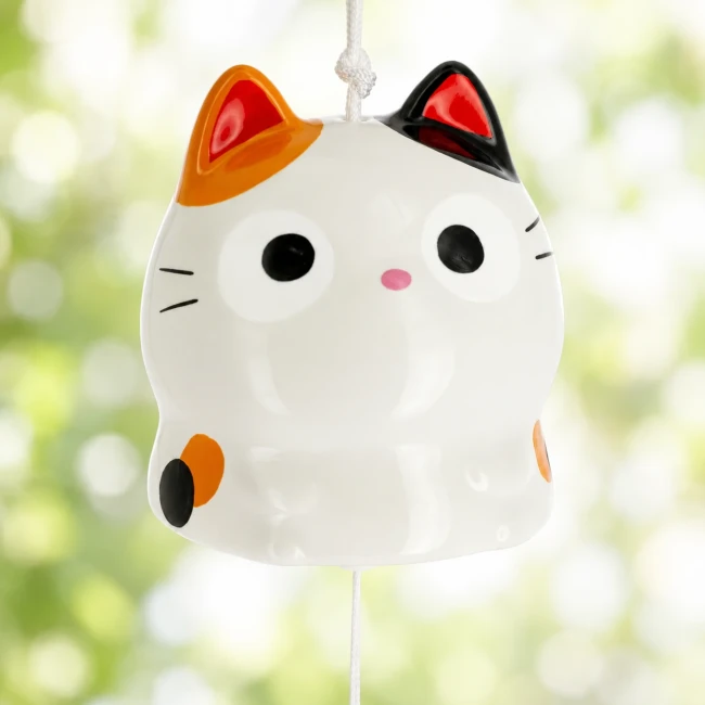 Cloche furin japonaise Neko Calico en céramique Modern and Past