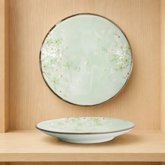 Assiette japonaise Green Cosmos en grès vue du dessus Modern and Past