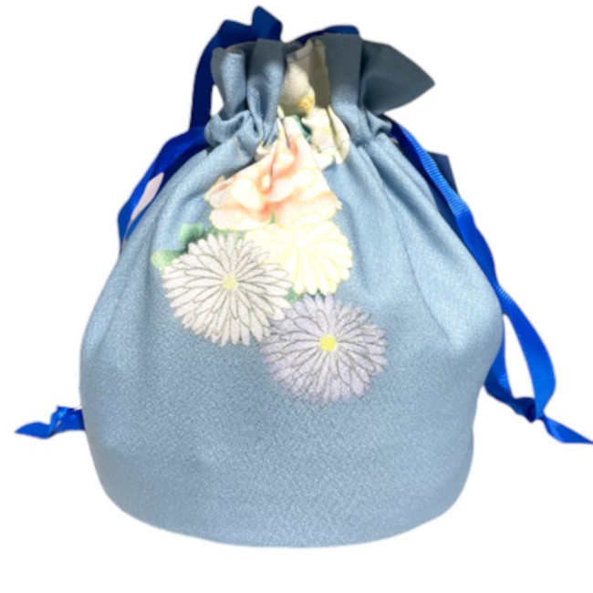 Sac de Kimono bleu à fleurs avec fermeture à coulisse