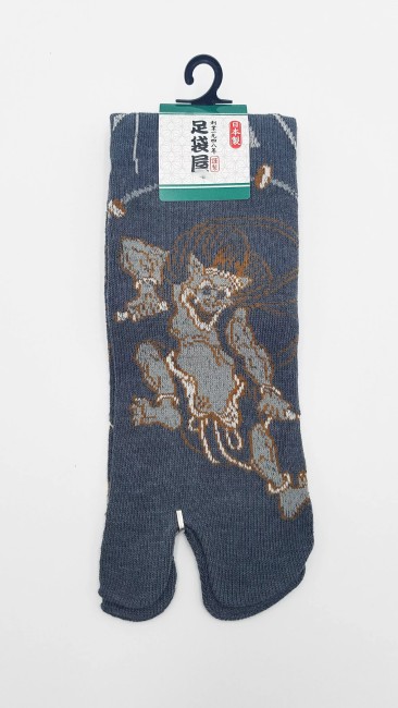 Chaussettes Tabi motif Raijin en coton – Made in Japan Chaussettes japonaises Tabi Raijin en coton fabriquées au Japon - gris