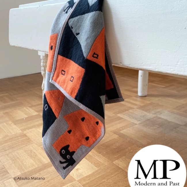Serviette japonaise chat coton Maze beige Orange, Atsuko Matano, boutique japonaise, magasin japonais - Modern and Past à Brest