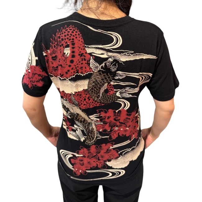 T-shirt sukajan noir brodé carpes koi au dos
