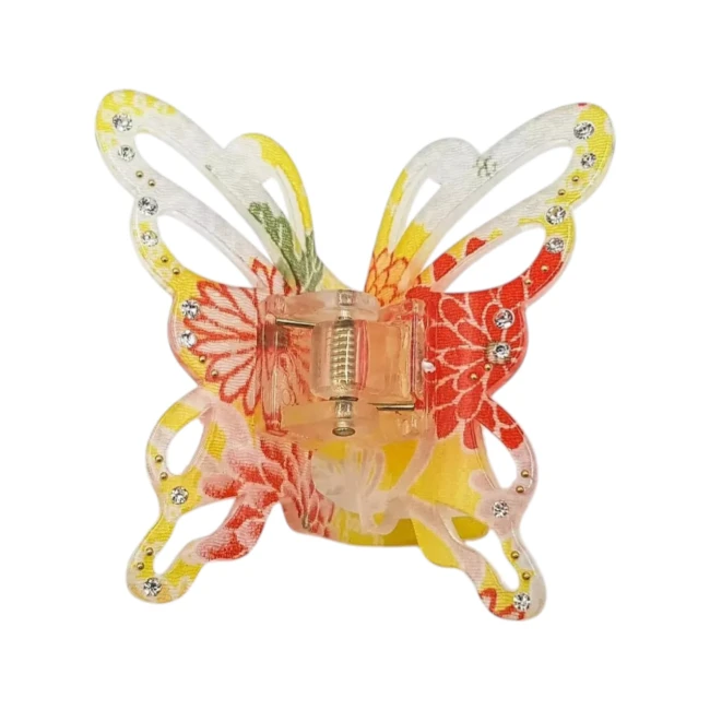 Pince papillon japonaise jaune en tissu chirimen chez Modern and Past