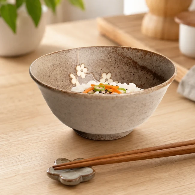 Bol japonais polyvalent pour riz et plats japonais - Modern and Past Bol japonais taupe servi avec du riz - Modern and Past