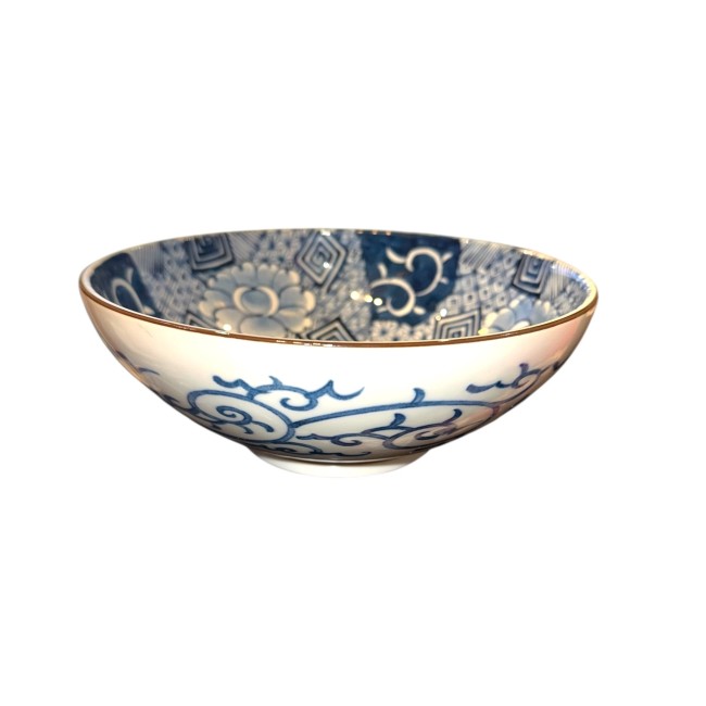 Grand bol japonais en porcelaine bleu patchwork motifs pieuvre