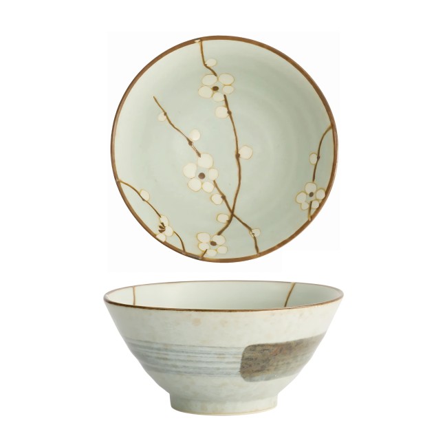 Bol japonais soupe miso vert Soshun 300 ml fleurs cerisier