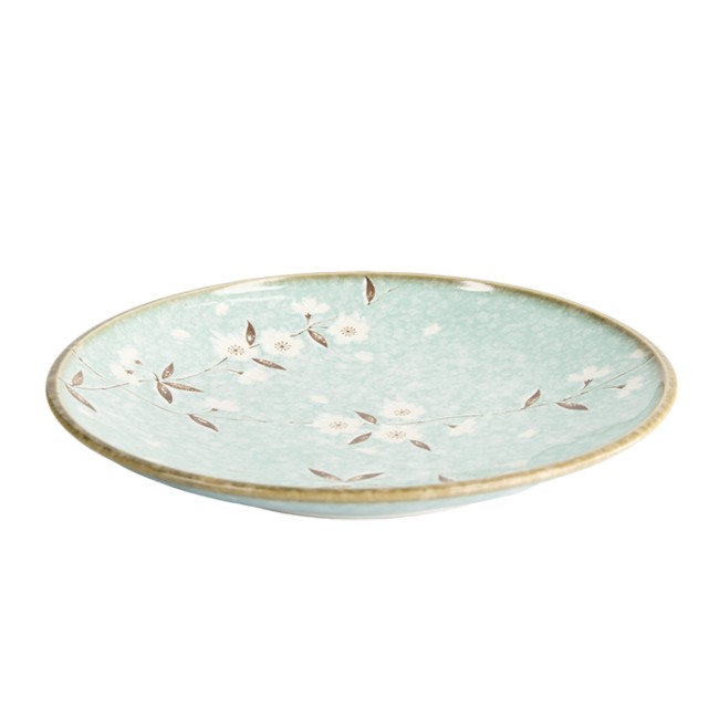 Assiette japonaise turquoise Sakura Ø26 cm fleurs cerisier relief