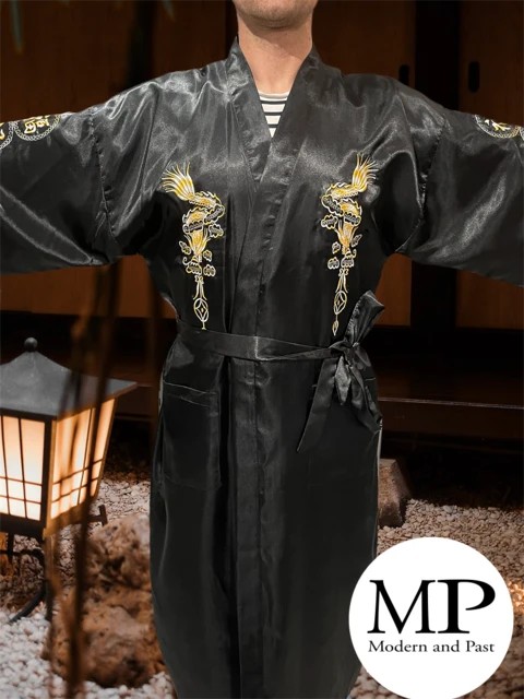 peignoir japonais long, unisexe homme femme, 30% en soie, double couche, noir, dragon brodé, boutique japonaise | Modern and Past peignoir japonais long, unisexe homme femme, 30% en soie, double couche, noir, dragon brodé, boutique japonaise | Modern and Past