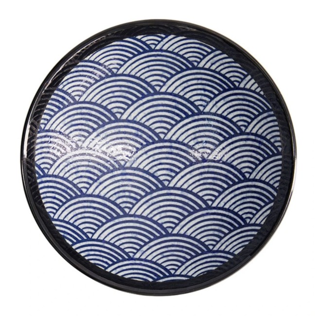 bol japonais Seigaiha bleu Aisai fabriqué au Japon bol japonais à salade Seigaiha bleu Aisai 24,5 cm 1400 ml