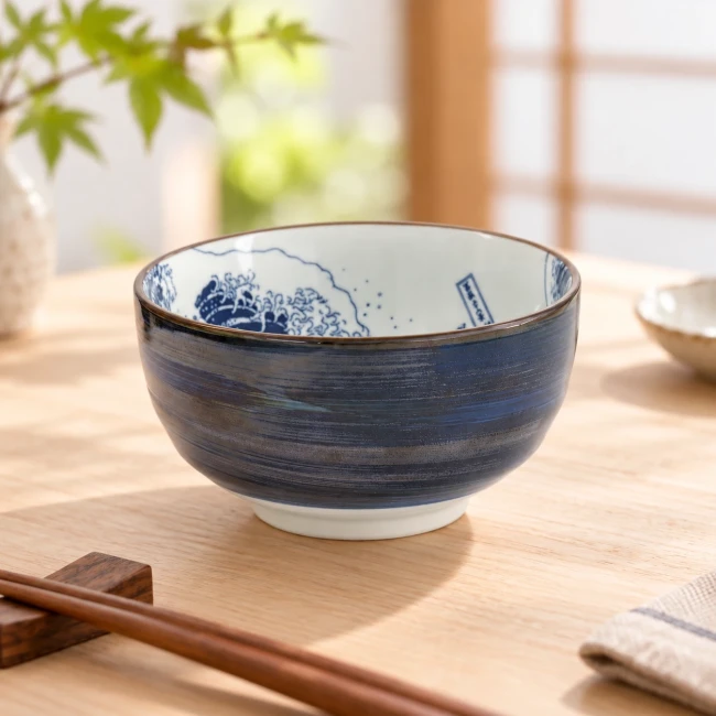 Bol japonais Hokusai Grande Vague en porcelaine - Modern and Past Bol japonais Hokusai Grande Vague bleu et blanc 350 ml - Modern and Past