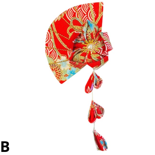 Barrette japonaise Kanzashi florale rouge faite main