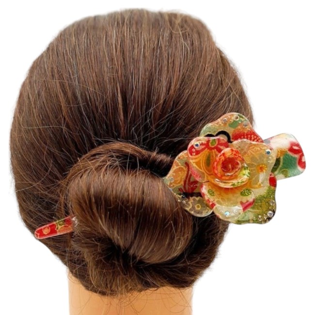 Grande pince à cheveux, fleur japonaise en tissu chirimen, résine transparente - vert - fabriqué au Japon - Magasin japonais | Modern and Past à Brest Grande pince à cheveux, fleur japonaise en tissu chirimen, résine transparente - vert - fabriqué au Japon - Magasin japonais | Modern and Past à Brest