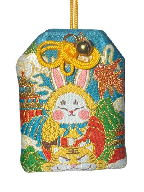Amulette japonaise Omamori Usagi et Tigre – Protection et sérénité – fabriquée au Japon Amulette japonaise Omamori Usagi et Tigre brodée symbole de protection - recto