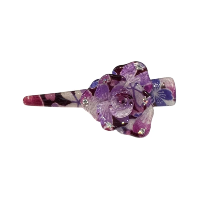 Pince à cheveux japonaise en tissu chirimen violet chez Modern and Past 