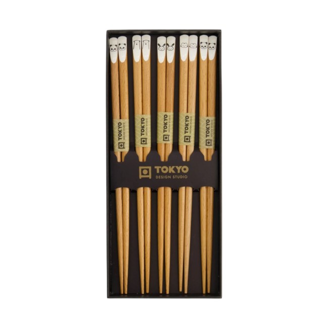Coffret de 5 paires de baguettes japonaises en bois – Animaux kawaii