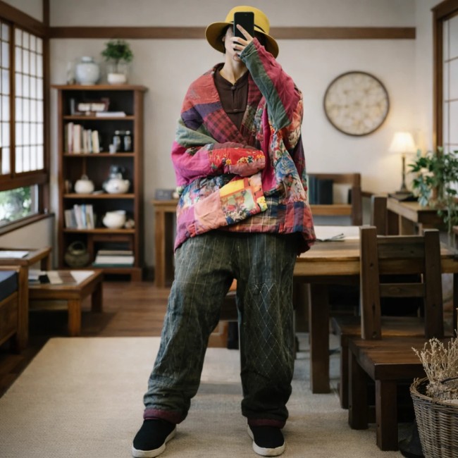 Manteau asiatique en coton patchwork coloré double couche Manteau asiatique - coton - patchwork coloré - double couche - boutique de vêtements asiatiques - Modern and Past à Brest - magasin asiatique