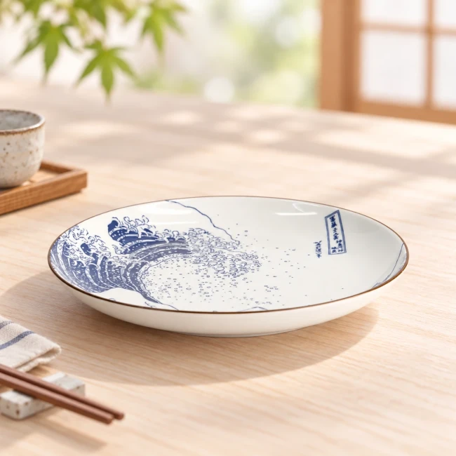Assiette japonaise Hokusai La Grande Vague en porcelaine - Modern and Past Assiette creuse japonaise Hokusai Grande Vague bleu et blanc - Modern and Past