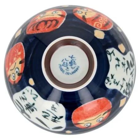 Bol japonais Daruma – porcelaine décorée de kanji – fabriqué au Japon ol japonais en porcelaine avec Daruma et kanji fabriqué au Japon - vue du dessous