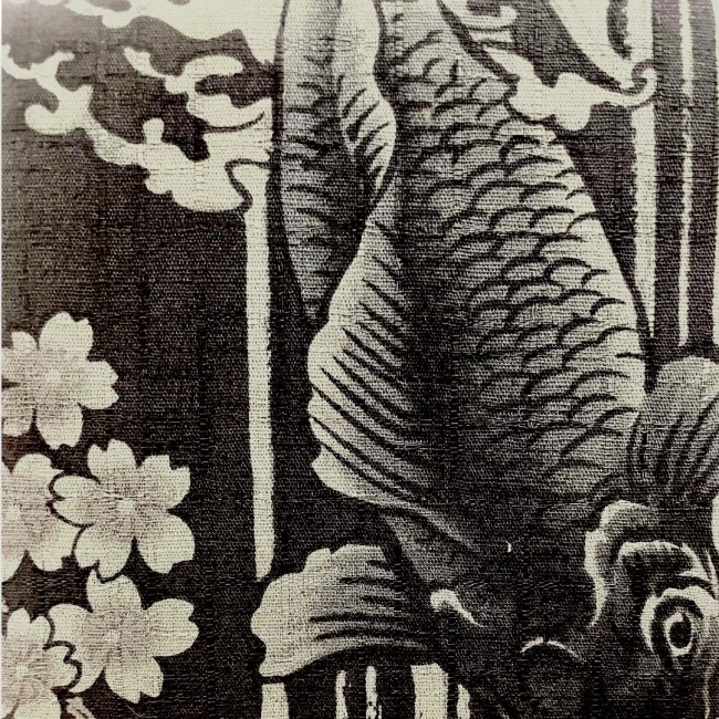 obi japonais noir coton motifs carpe koi