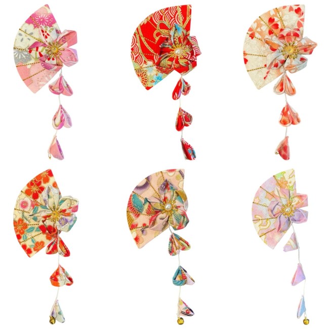 Barrette japonaise Kanzashi florale rose faite main