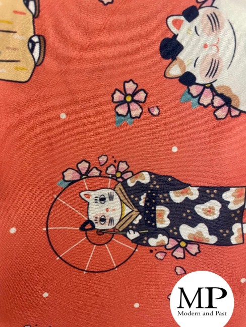 Obi - Ceinture japonaise - orange clair - motifs Neko - accessoire de Kimono - magasin japonais - boutique japonaise | Modern and Past à Brest Obi - Ceinture japonaise - orange clair - motifs Neko - accessoire de Kimono - magasin japonais - boutique japonaise | Modern and Past à Brest