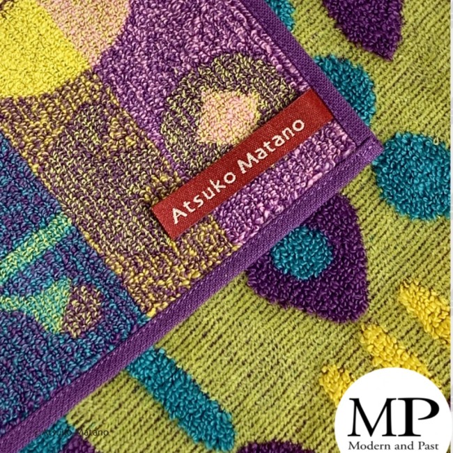 Mini serviette japonaise violette en coton éponge motif chat Gardening Atsuko Matano fabriquée au Japon