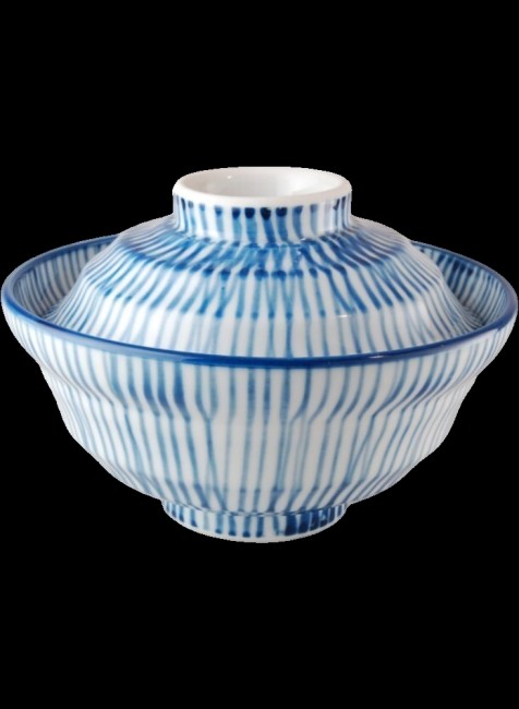 Bol japonais avec couvercle – Motifs Hakeme – Fabriqué au Japon Bol japonais avec couvercle Hakeme bleu et blanc fabriqué au Japon