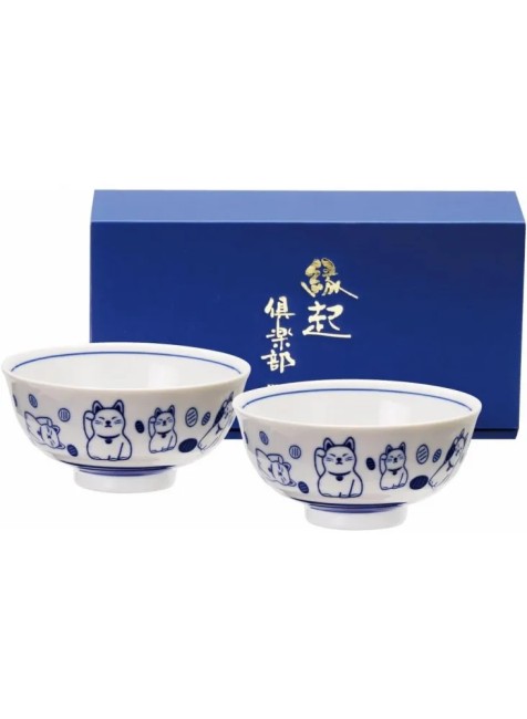 Coffret Aizome Engineko – bols japonais en porcelaine Coffret japonais Aizome Engineko – 2 bols en porcelaine chat porte-bonheur