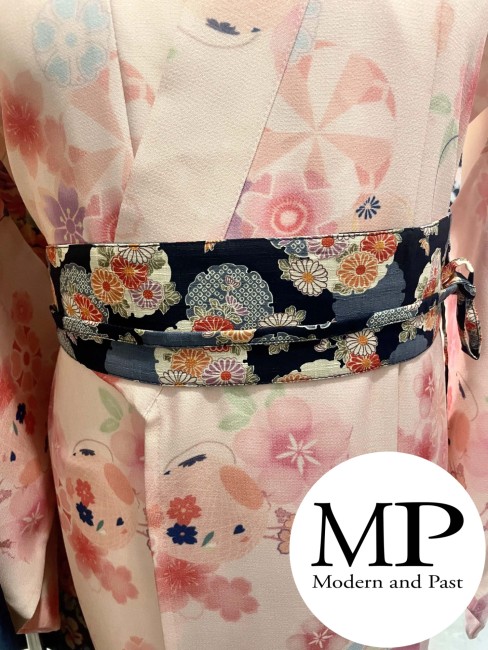 Ceinture obi japonaise coton noir motifs bouquet de fleurs obi japonais coton noir motifs bouquet de fleurs