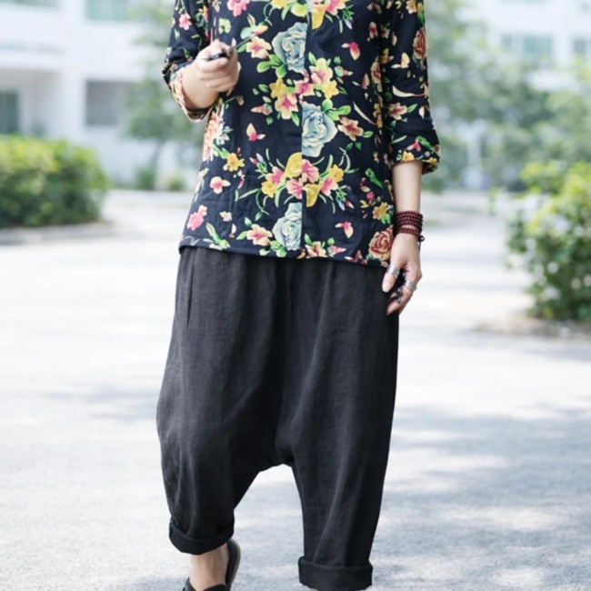 pantalon sarouel noir coupe ample style asiatique pantalon sarouel ethnique noir style asiatique coton laine