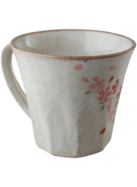 Tasse japonaise Sakura Shizuku – Fleurs de cerisier – Faïence artisanale Tasse japonaise Sakura Shizuku en faïence blanche avec motifs de fleurs de cerisier fabriquée au Japon
