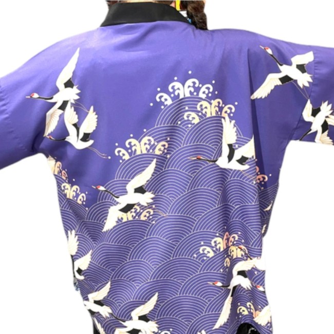 veste kimono japonaise mauve grue blanche