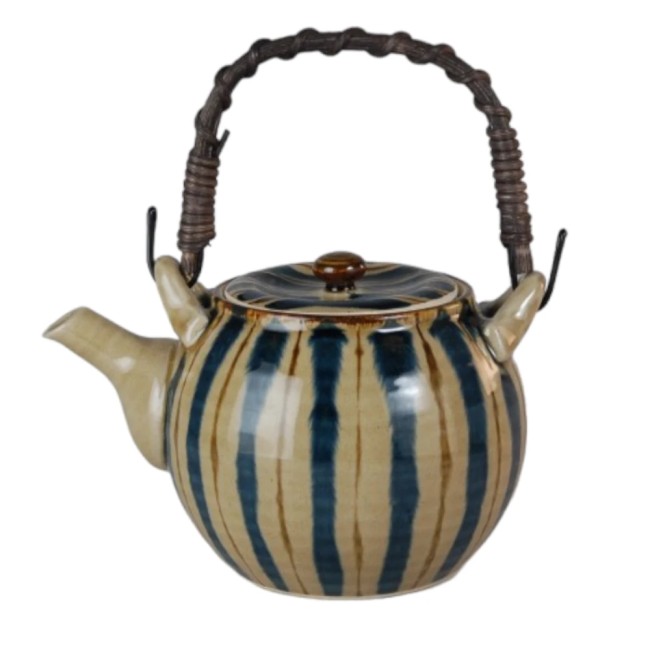 Théière japonaise Dobin Futairo Tokusa en porcelaine d’Arita avec anse en bambou