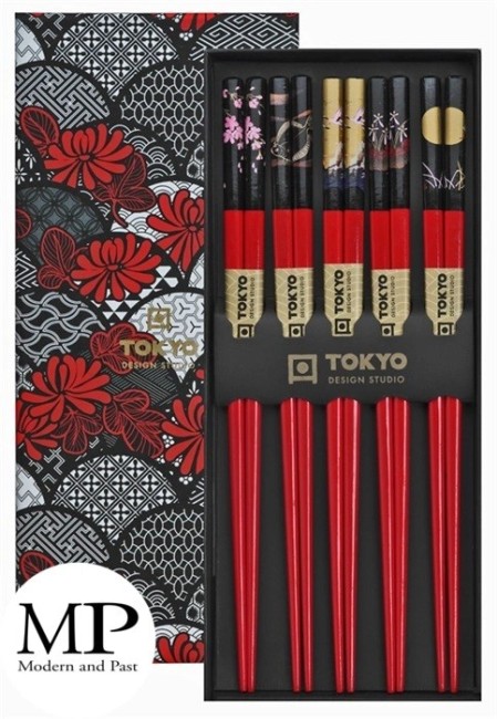 Coffret baguettes japonaises Nature japonaise – Tokyo Design Coffret de 5 paires de baguettes japonaises en bois motifs nature japonaise Tokyo Design