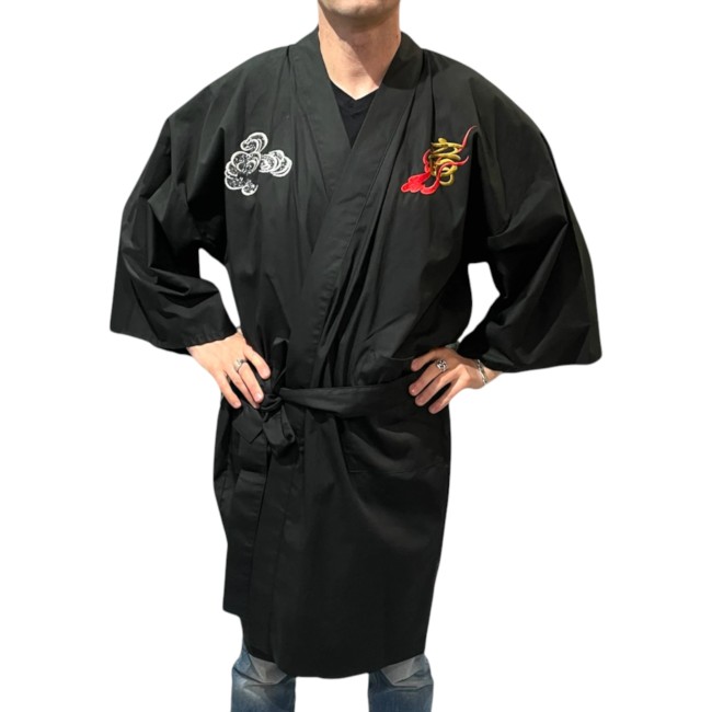 Yukata japonais homme noir avec dragon brodé – Fabriqué au Japon