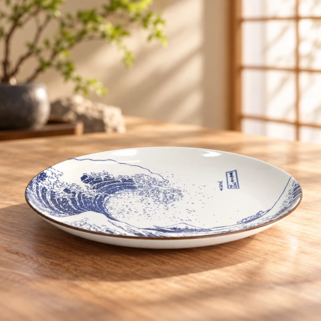 Assiette ronde japonaise Hokusai 25,2 cm - Modern and Past Grande assiette japonaise Hokusai Vague de Kanagawa et Fuji - Modern and Past