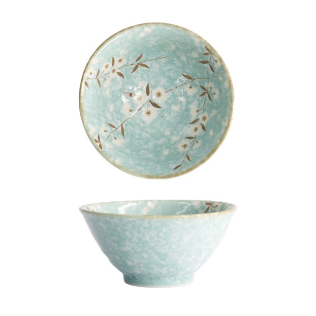 bol japonais turquoise sakura relief fleurs de cerisier 350 ml 13 cm