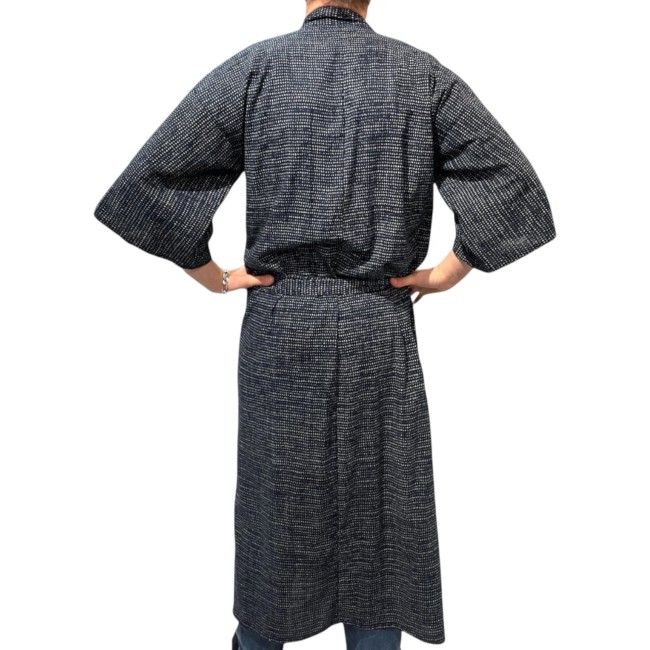 Yukata japonais homme coton bleu nuit à fleurs – Fabriqué en France