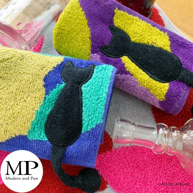 Mini serviette japonaise pastel en coton chat Kaze Atsuko Matano
