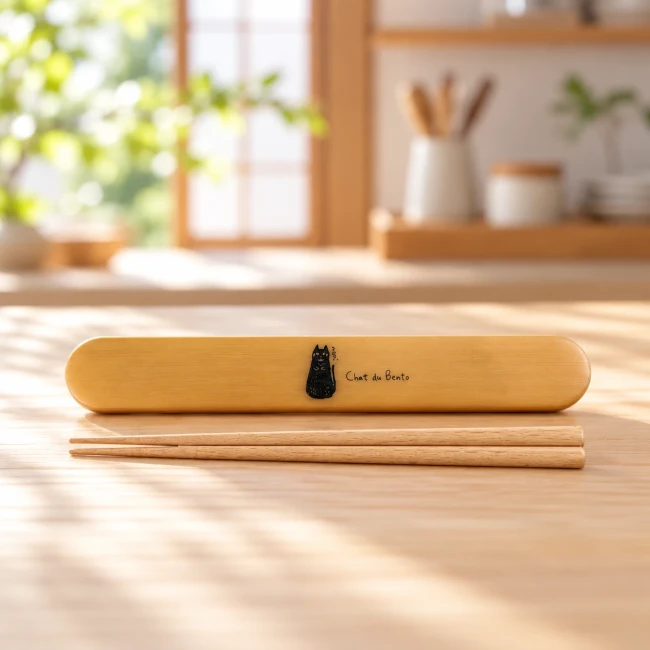 Set de baguettes japonaises et étui Chat du Café Mokume