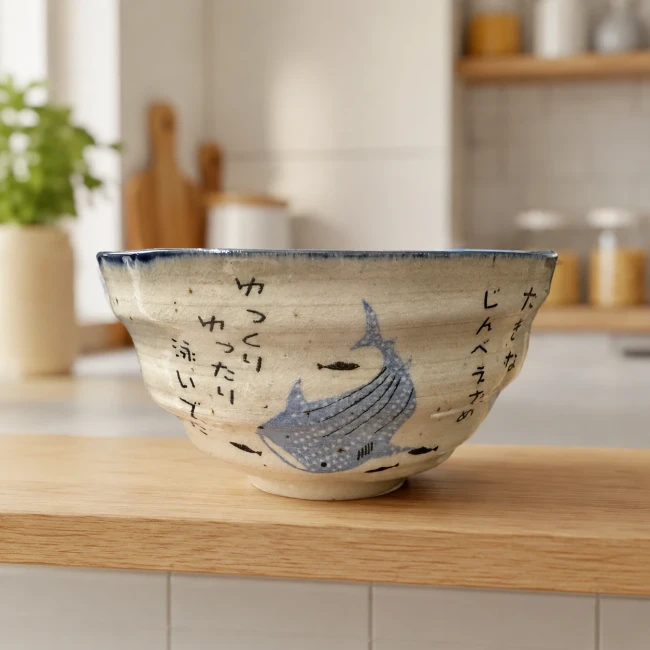 Bol japonais Ofuke Jinbei requin-baleine en porcelaine de Mino - Modern and Past
