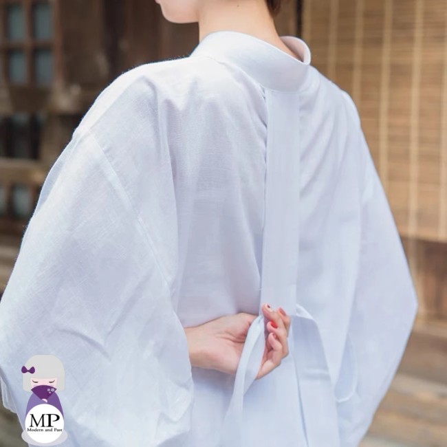 Sous-kimono japonais femme blanc en coton avec ceinture