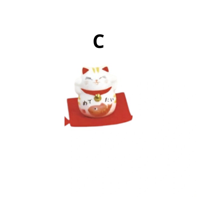 Set de 6 mini figurines Maneki Neko en porcelaine blanche sur feutre rouge, symboles de chance Tokai Kogei